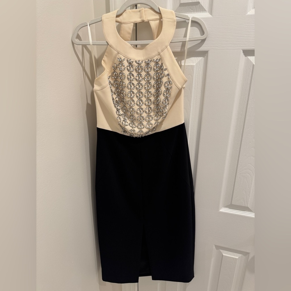 Ted Baker London Cream & Black Dress with Beading Detail